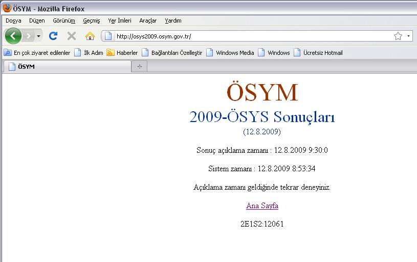  Öss Tercih Sonuçları 12.08.09