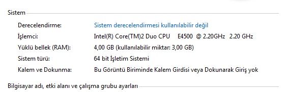  Windows 7 bit ve ram sorunu