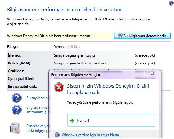  windows 7 puan hesaplamada sorun