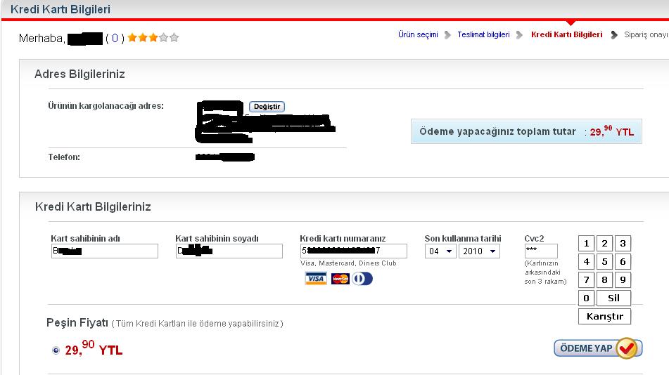  Gittigidiyor'da kredi kartıyla ödeme