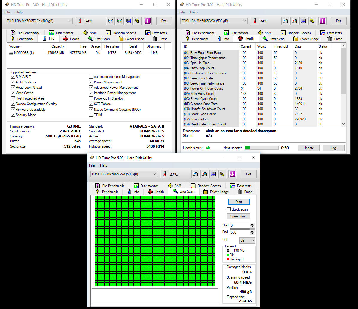 TOSHİBA MK5065GSX - 500 GB 2,5 İNÇ NOTEBOOK DİSKİ