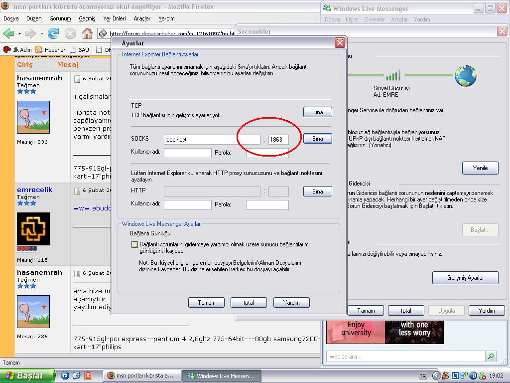  msn portları kıbrısta açamıyoruz okul engelliyor