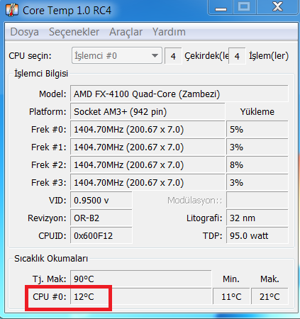  İşlemci 12 derece. bu normal mi?