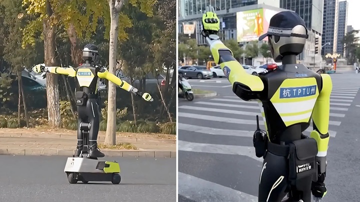 Çin'de insansı robotlar trafik polisliği yapmaya başladı