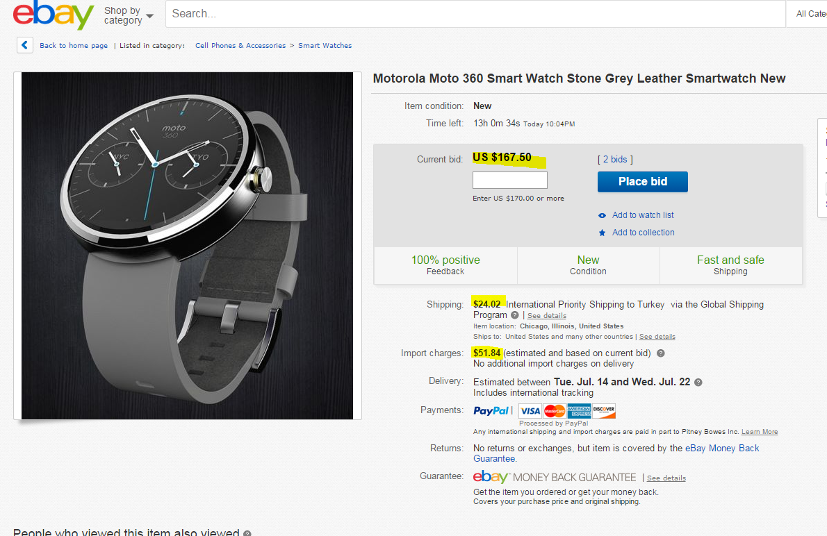  Motorola Moto 360 Smart Watch - Akıllı Saat Siyah Deri Kordonlu - 750TL !!!