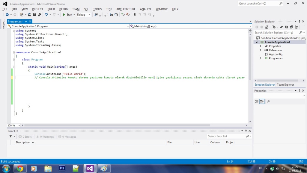  C# Giriş - 'Hello World'