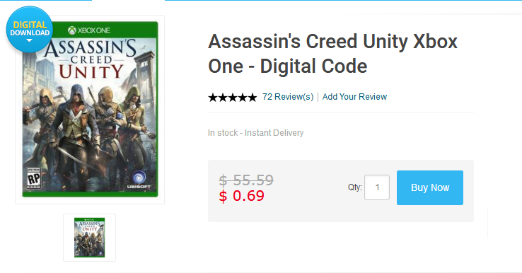 Assassin's Creed Unity Xbox One Kod. 0,69 $