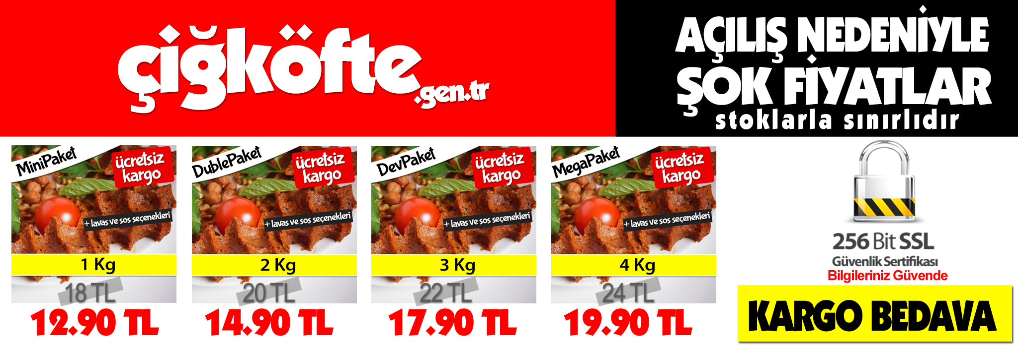  4 kg Çiğköfte 19,90 TL (ÜCRETSİZ KARGO) AÇILIŞA ÖZEL