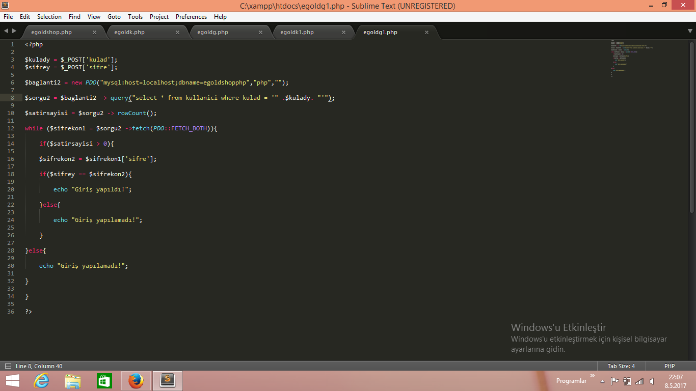 Php'de mysql ile giriş sistemi sorunu