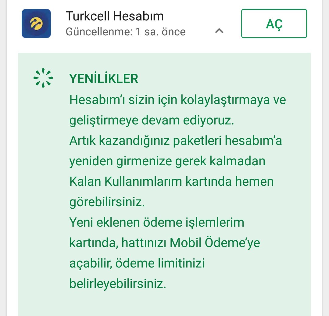 Turkcell Hesabım Güncellendi..
