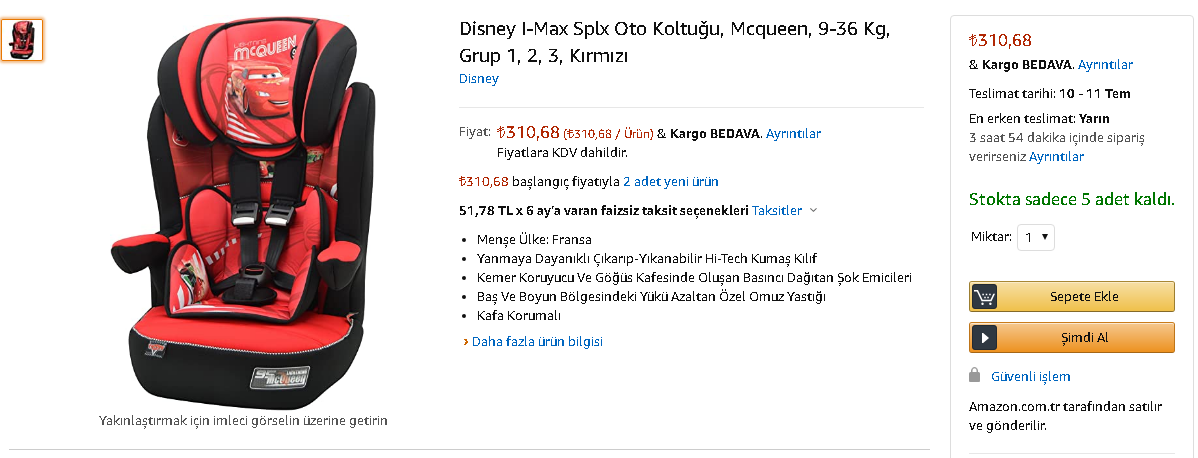 Disney I-Max Splx Oto Koltuğu 9-36 kg 310 TL (Amazon)