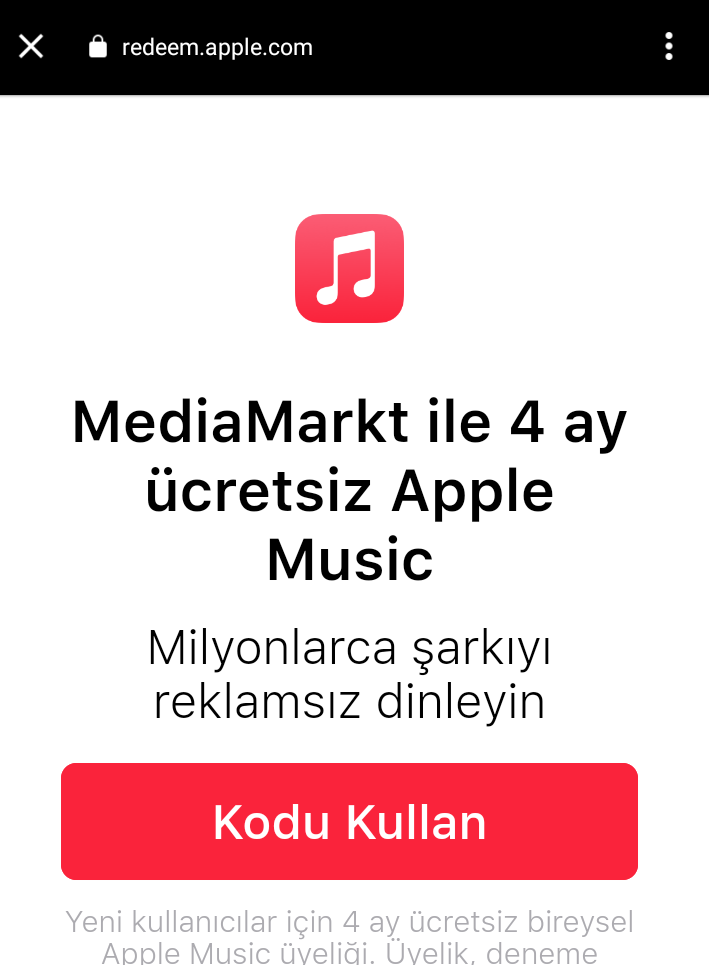4 ay ücretsiz Apple Music üyeliği MediaMarkt'ta! – Hediye Kodu