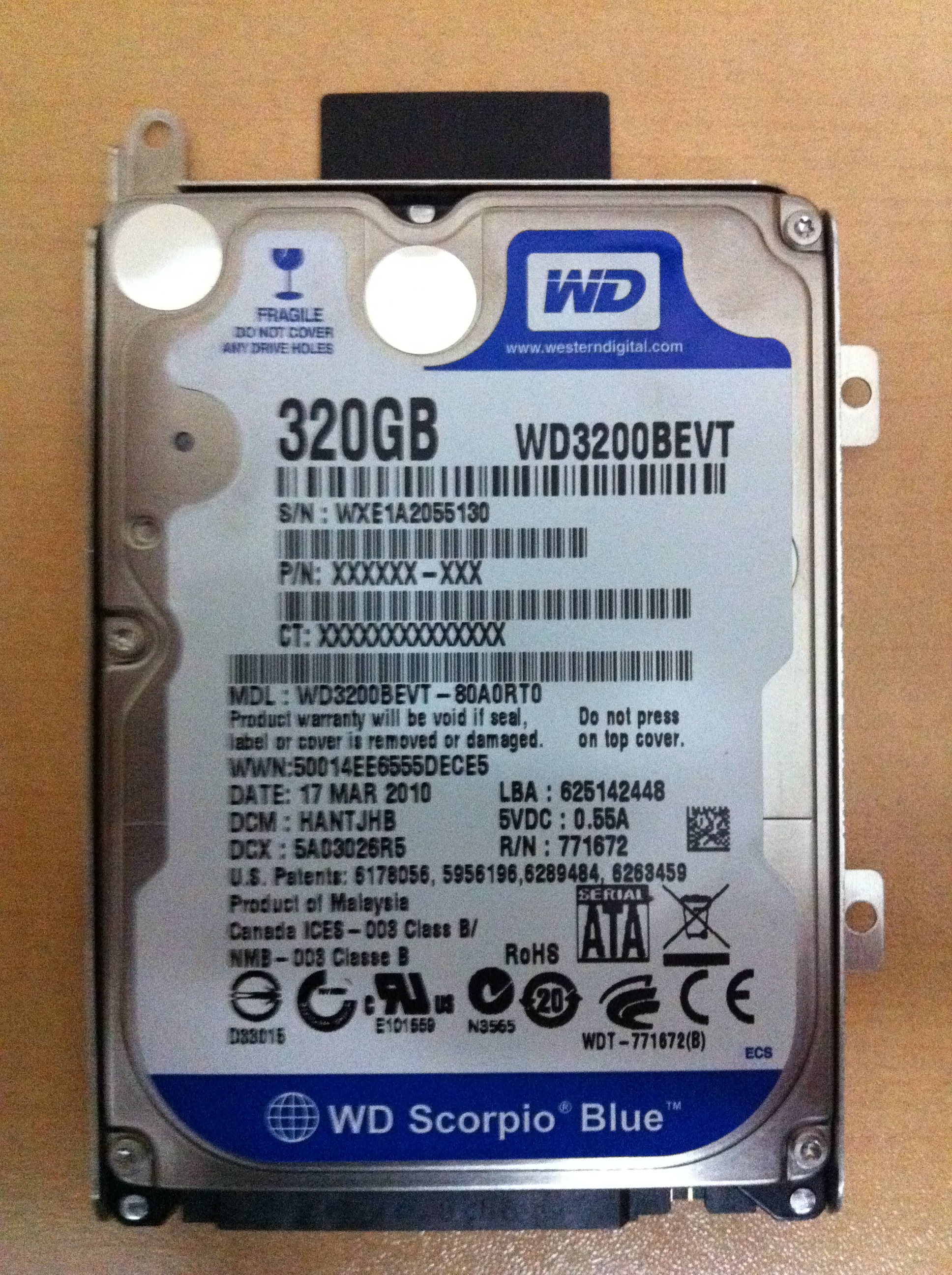  Western Digital Wd3200BEVT Scorpio Blue 320 Gb 5400 Rpm 8mb Cache