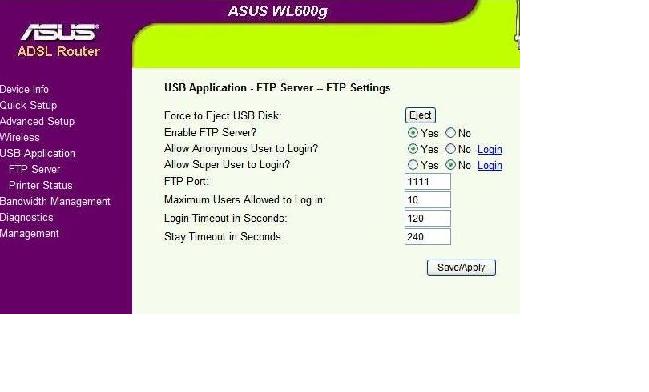  ASUS WL-600g Wireless Moem + Print Server + FTP Server + Bit torrent