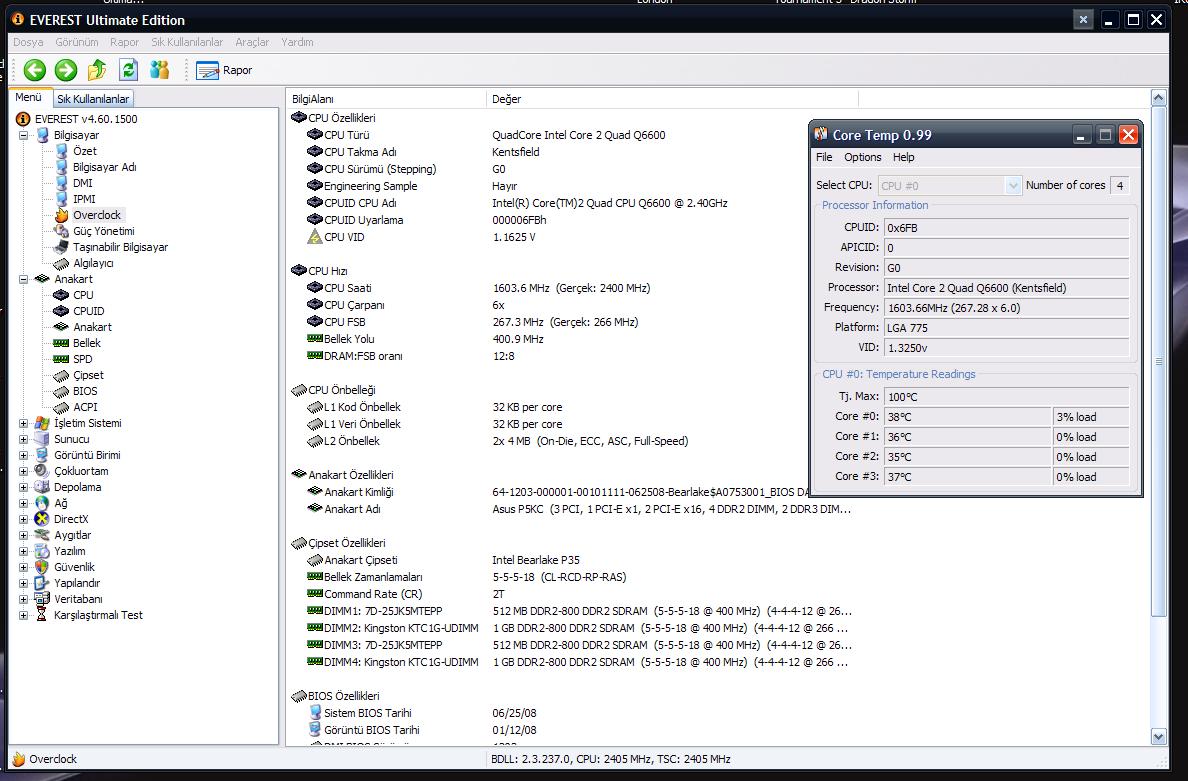  Q6600 2.4 Ghz @ 3.8 Ghz'e hız aşırtma