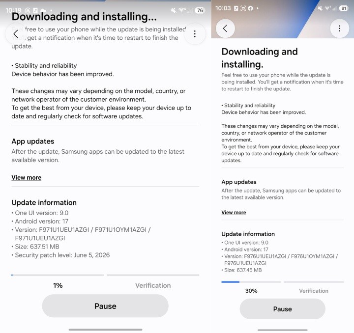 Samsung Galaxy Z Fold 8 serisi ilk güncellemeyi aldı