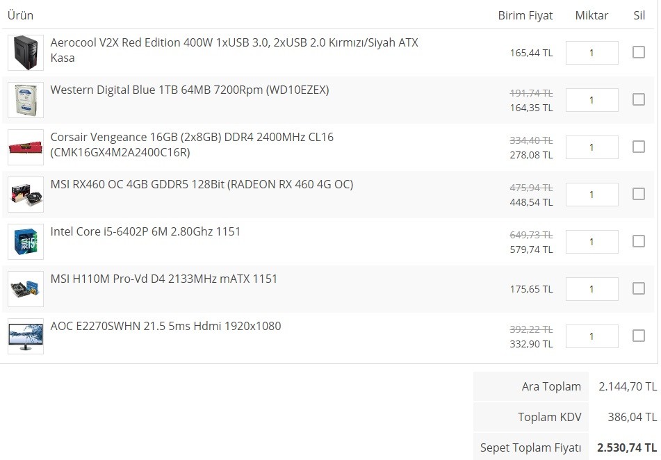  2500 liraya monitörlü sistem tavsiyesi istiyorum / max 2500