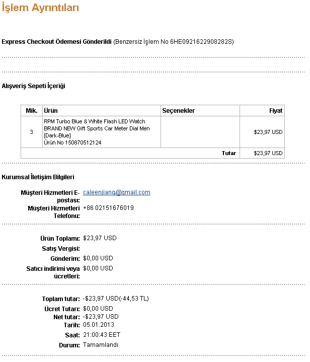  Ebay'dan alışveriş yapmıştım şu an durum.