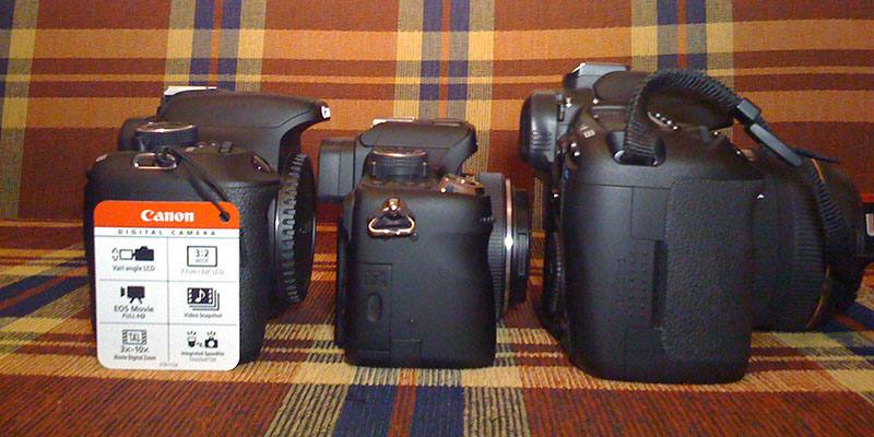  Canon 7D vs Canon 600D vs Panasonic GH1(2) fotoğraflı boyut karşılarştırması
