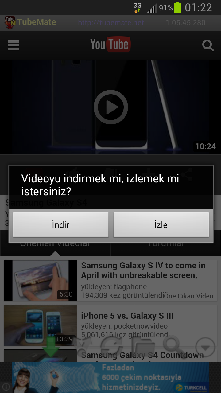  Glaxy s3 ile youtubeden nasıl video indirebilirim