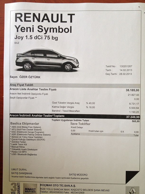  renaulth sayfasında Yeni Symbol  versiyon ve fiyatlarını açıklamış