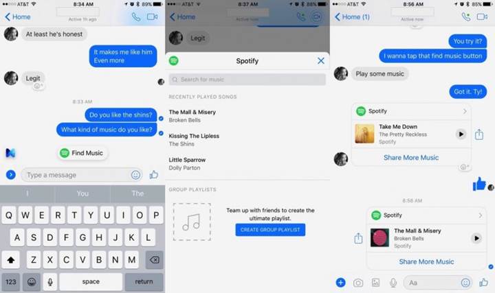 Facebook Messenger artık Spotify önerileri sunacak