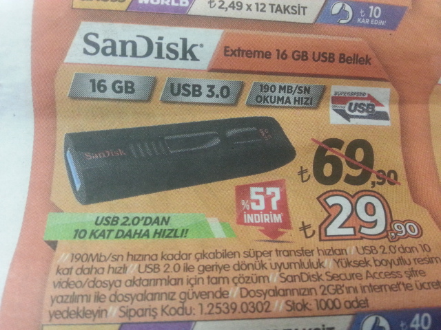  Sandisk 16 GB Extrene Usb 3.0 Flash Bellek 29.90