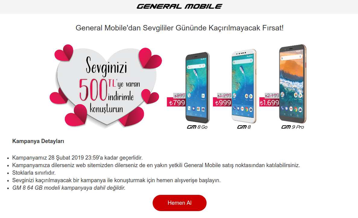 General Mobile Sevgililer Günü İndirimi - GM9Pro 1699TL