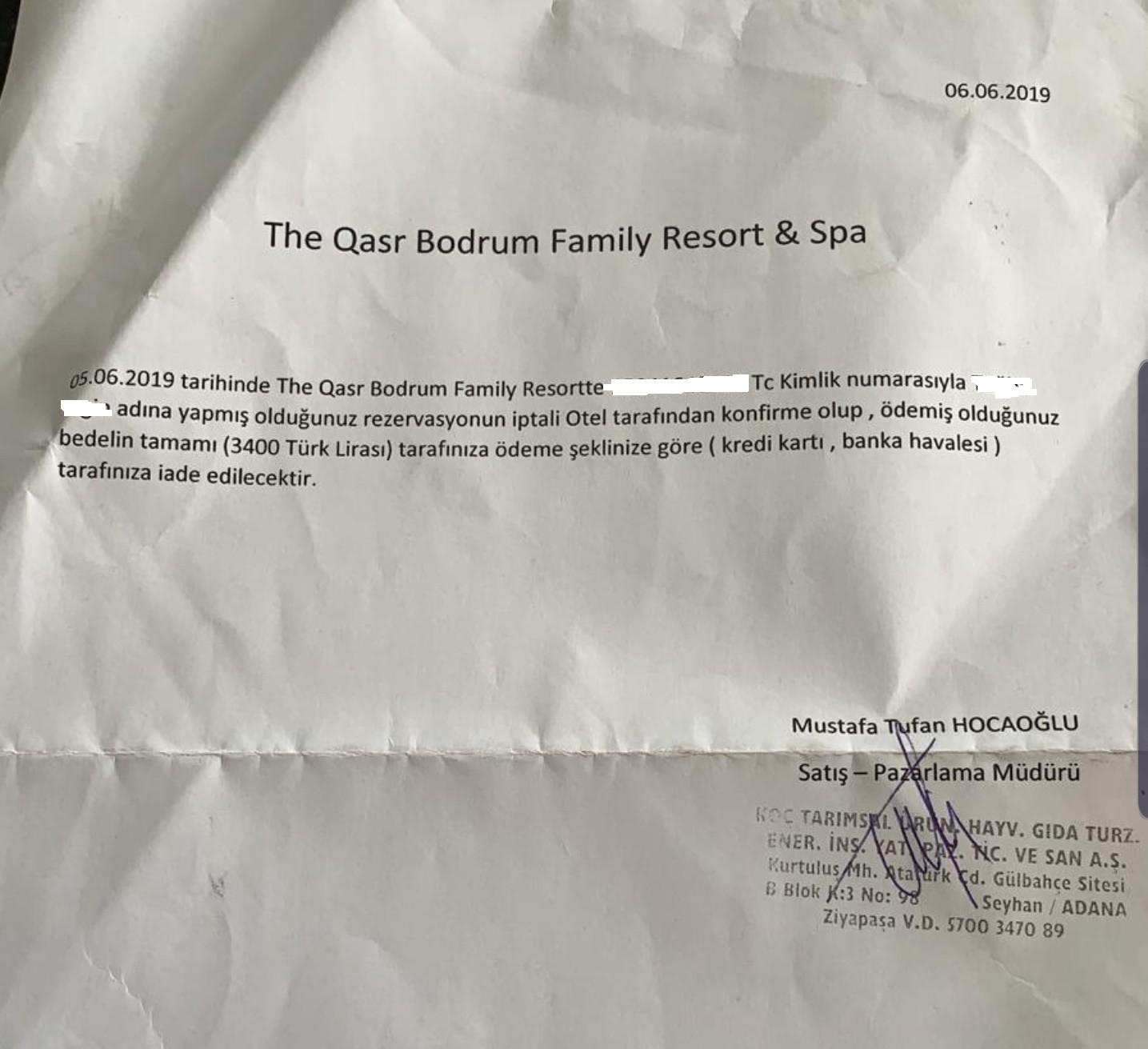 The Qasr Bodrum Resort Geri Ödeme Konusunda Yaşattığı Zorluklar ve Hizmet Kalitesizliği