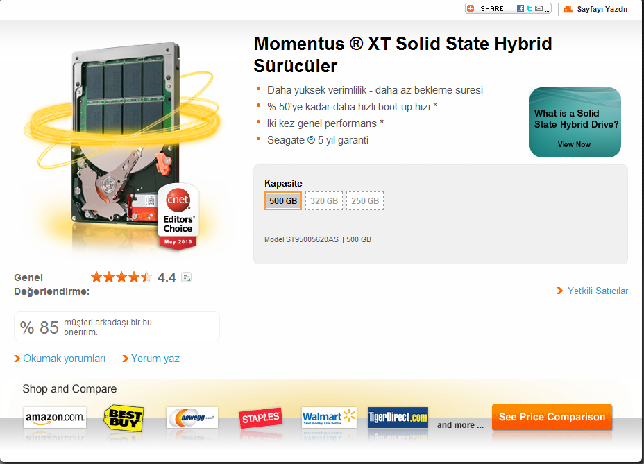  SATILIK SEAGATE 2.5' 500GB Momentus XT Solid Stade Hybrid  Disk +lg BLU RAY