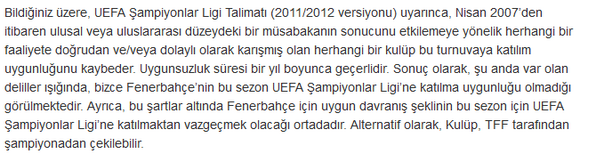  İşte Fenerbahçe'yi Avrupa'ya götürecek belge