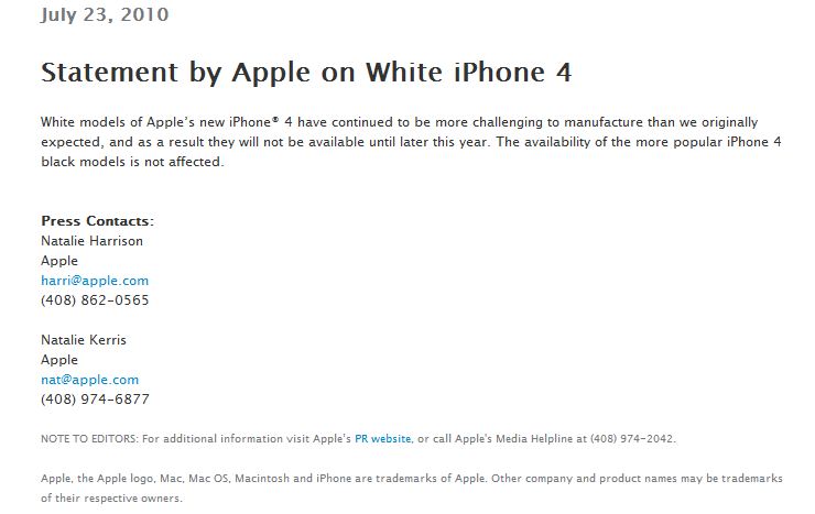  APPLE: Beyaz iPhone 4 Satislari YIL SONUNA ERTELENIYOR