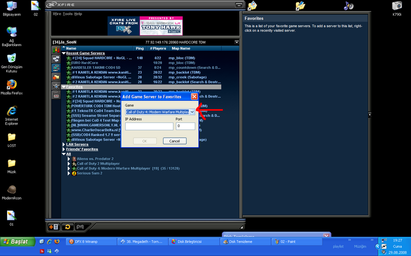  Server ip adresini xfire eklemek...