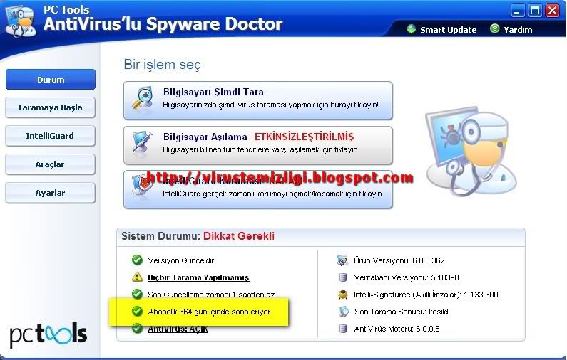  Spyware Doctor With Antivirus 6 (Türkçe) 12 ay ücretsiz
