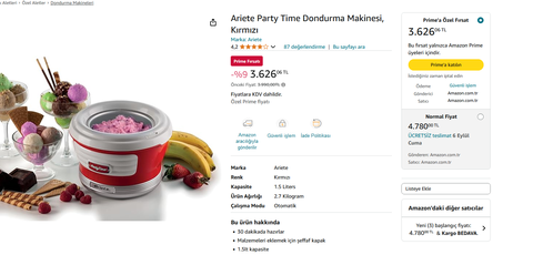 Ariete Party Time Dondurma Makinesi 3599 TL