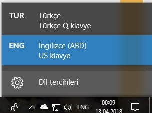 Windows 10 Klavye dili degisikligi sorunu
