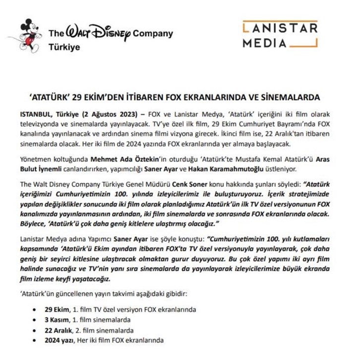 Disney Plus’dan beklenen “Atatürk” açıklaması geldi