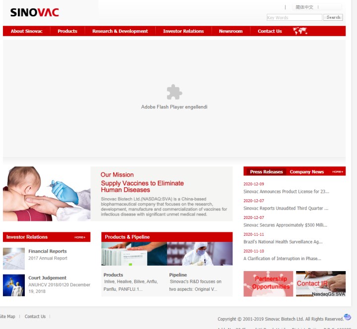 Sinovac'ın web sitesi Türkiye'den erişime açıldı
