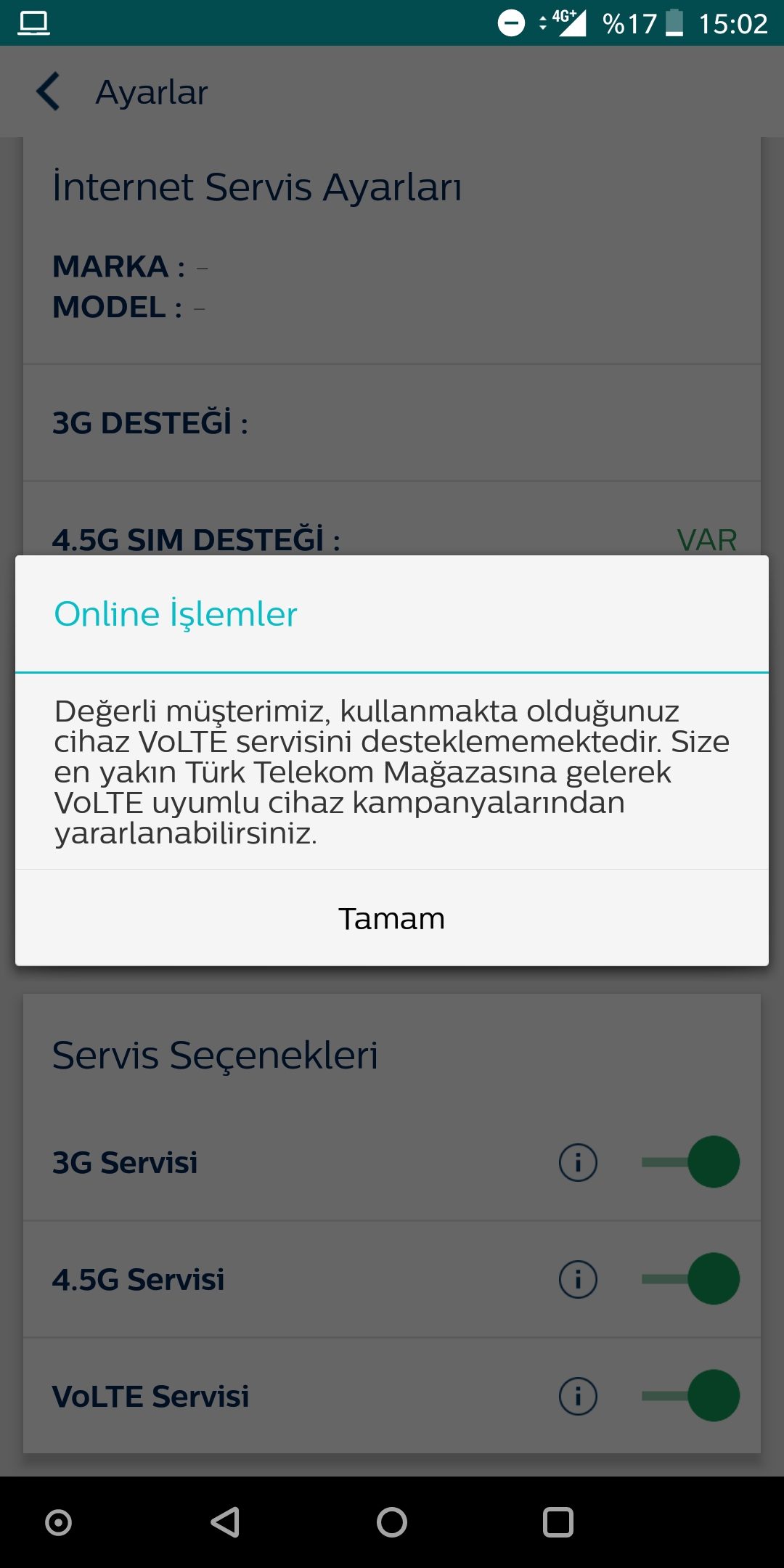 Türk Telekom 4.5G ve Volte Sorunu - One Plus 5