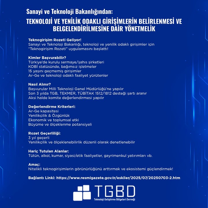 Teknoloji odaklı girişimler için “Teknogirişim Rozeti” uygulaması başladı