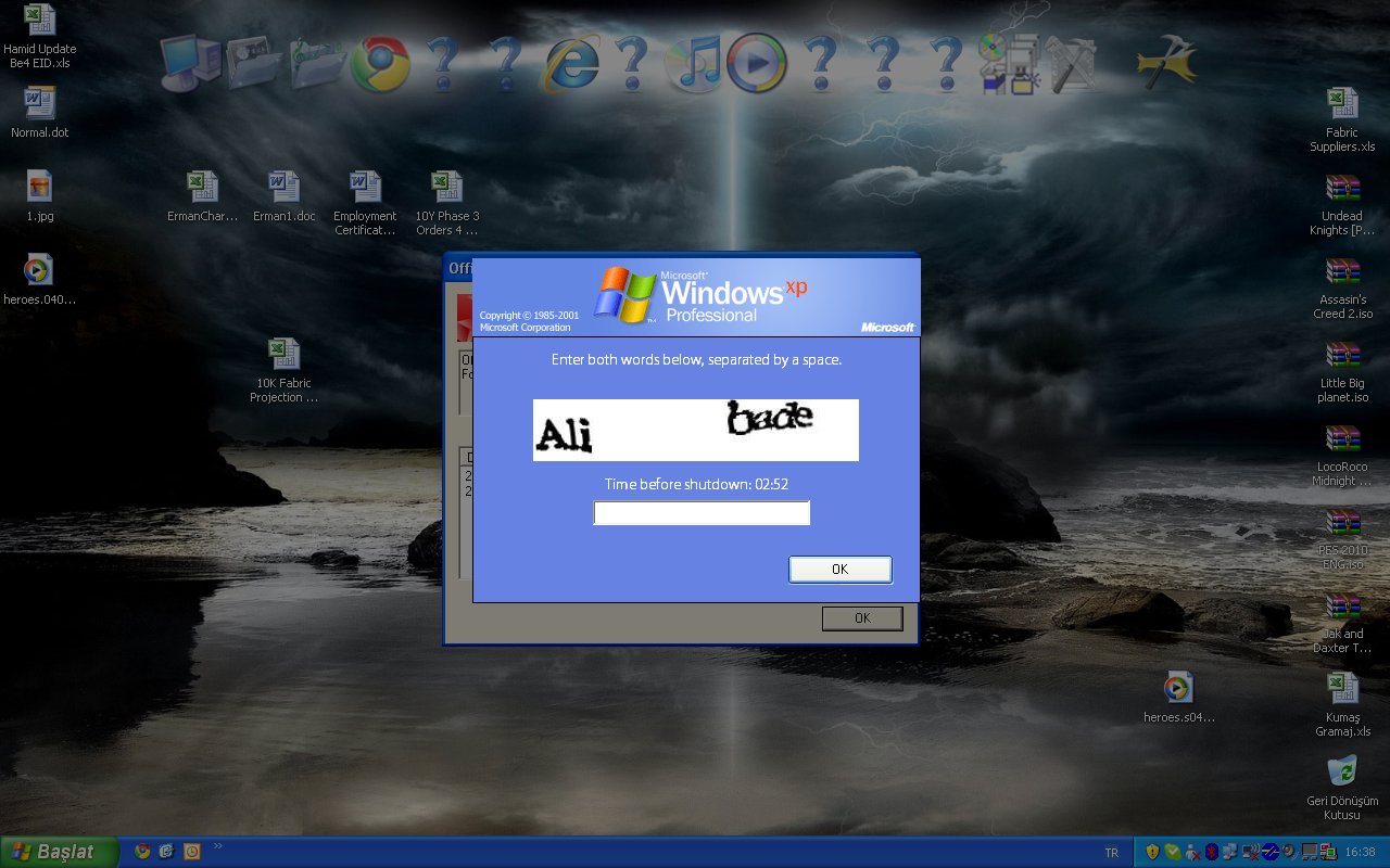  WINDOWS XP Parola Gir yoksa 3 Dk İçinde Kapanacak Dio