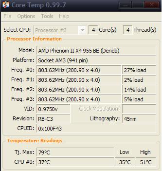  AMD Phenom II X4 955 Black Edition Sıcaklık