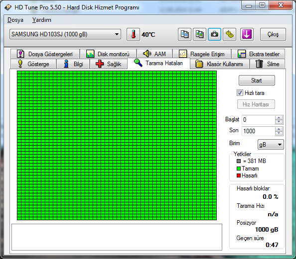  HD tune programlı ile harddisk testi resimli anlatım