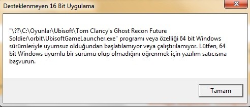  Oyun açmaya çalıştığımda 'Desteklenmeyen 16-Bit Uygulama' hatası...