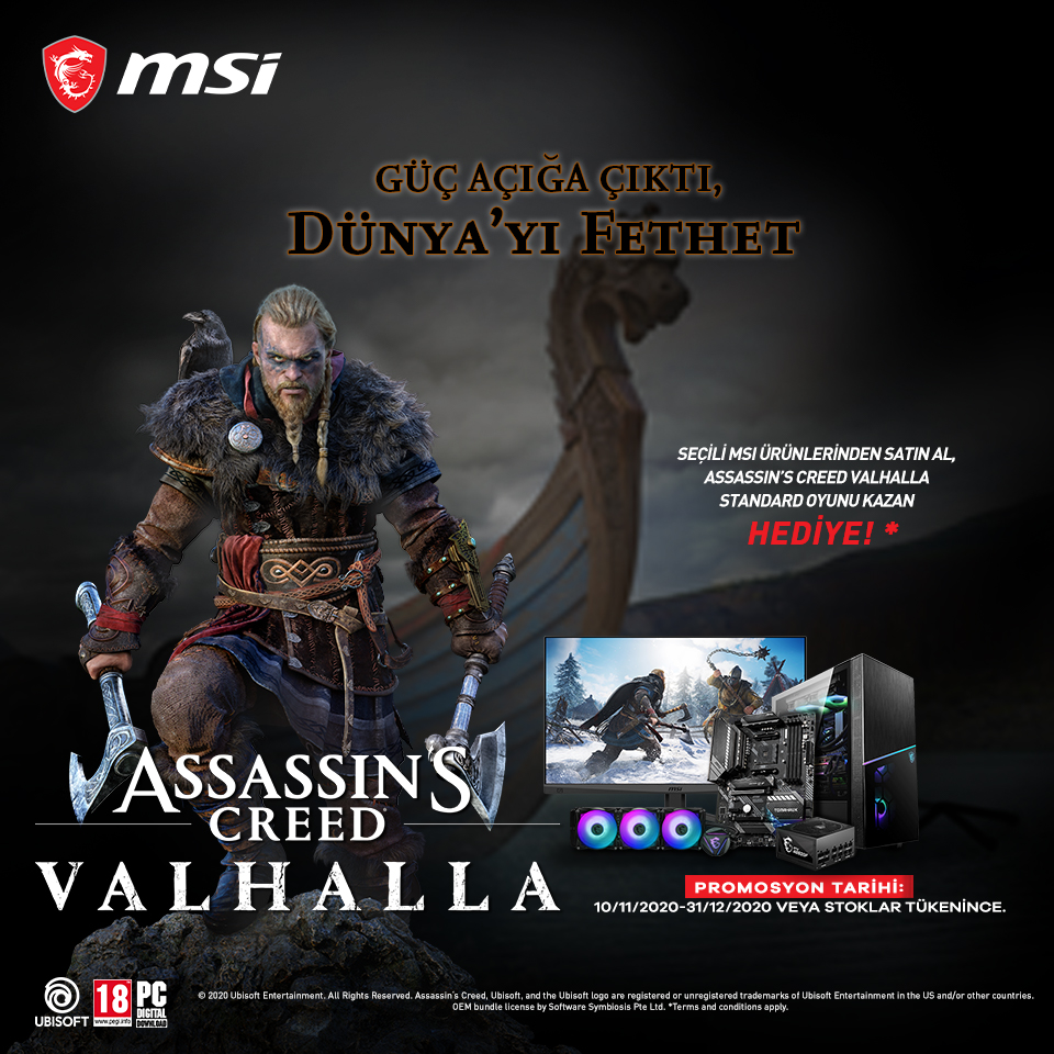 Seçili MSI ürünlerini Alanlara Assassin's Creed Valhalla Standard Edition Oyun Kodu