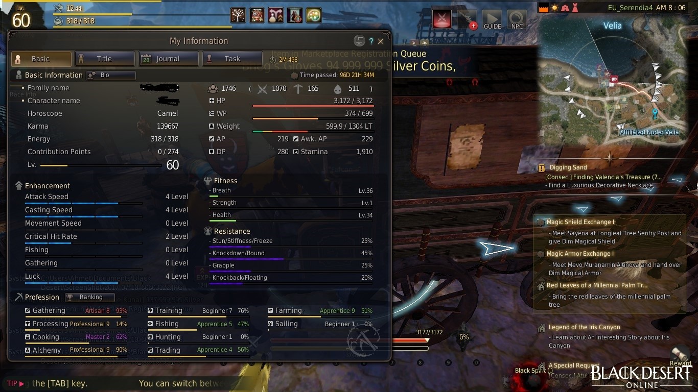 Black Desert satılık 60 lvl warior end game char