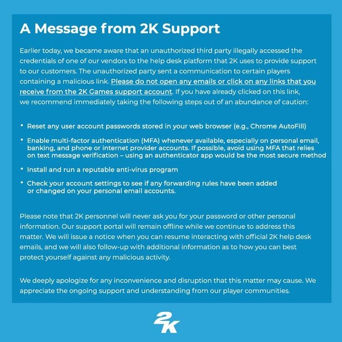 2K Games destek birimi saldırıya uğradı