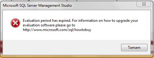  sqlserver evalution expired hatası