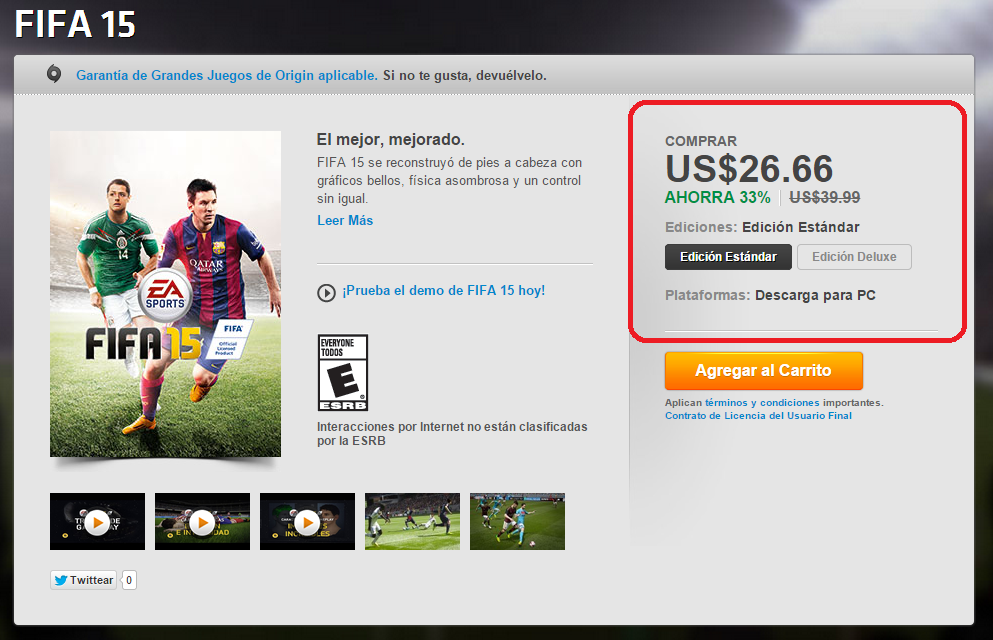  FIFA 15 | Meksika US$26.66 (60TL)