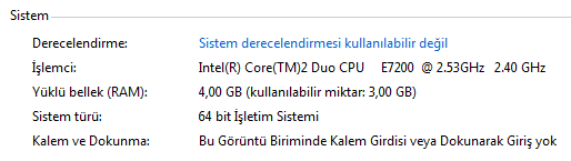  64 Bit Win7 İşletim Sistemi ve 4GB Ram!